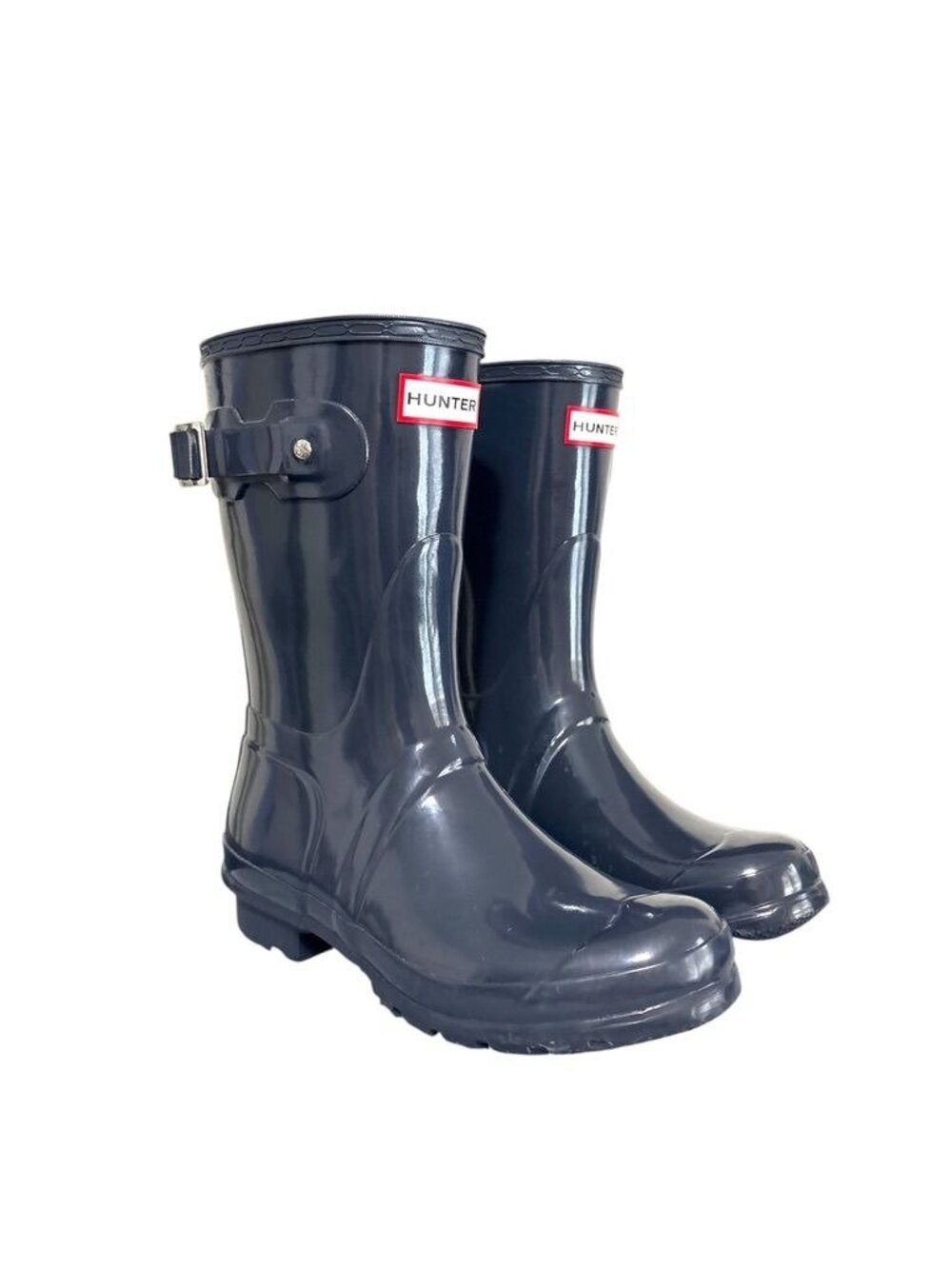 Hunter Classic Short Wellington Boots 7 US Glossy Graphite Blue Gray Rain Boot